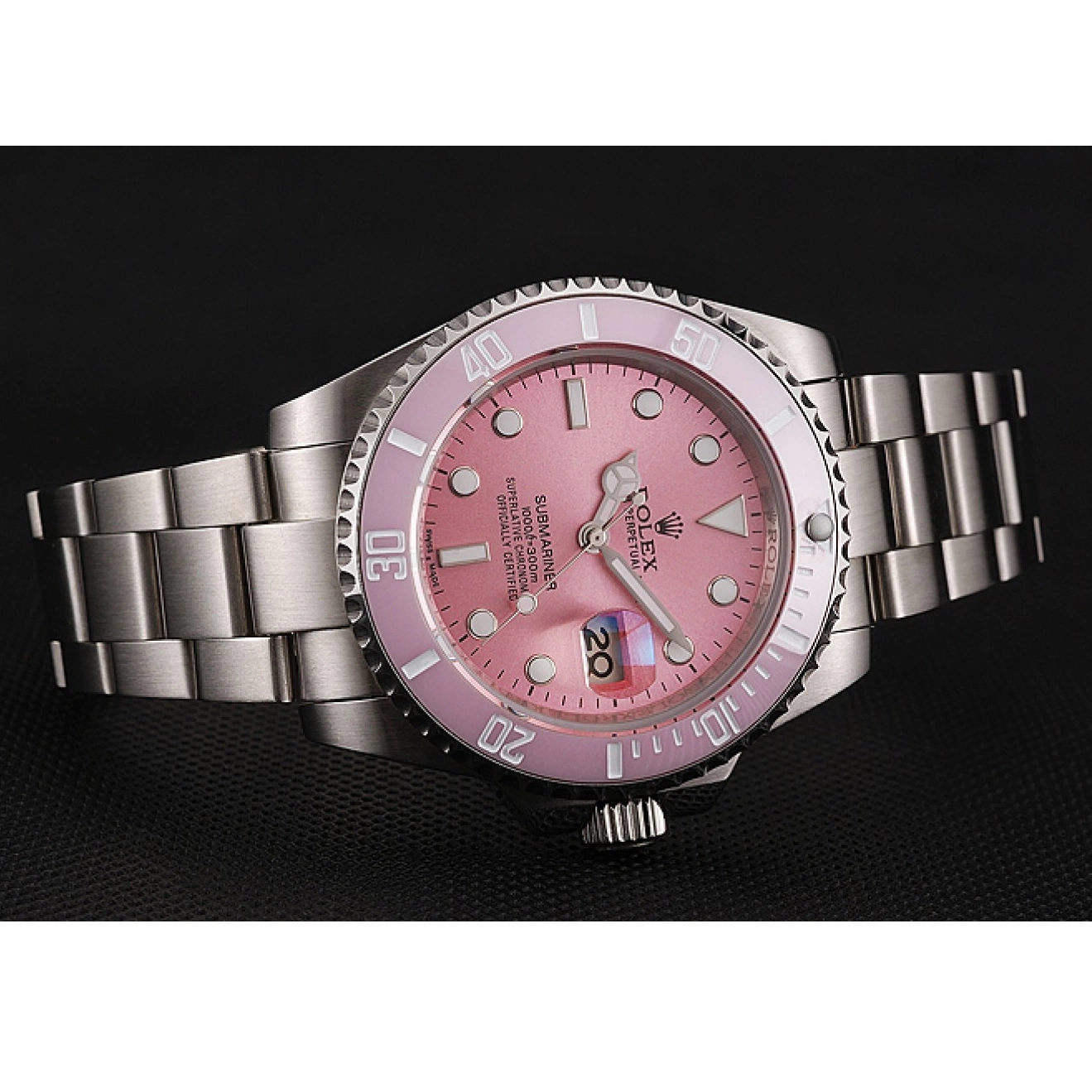 Aaa replica Submariner Bracelet Rolex Pink Dial Bezel Pink Steel Stainless 1453865 0714